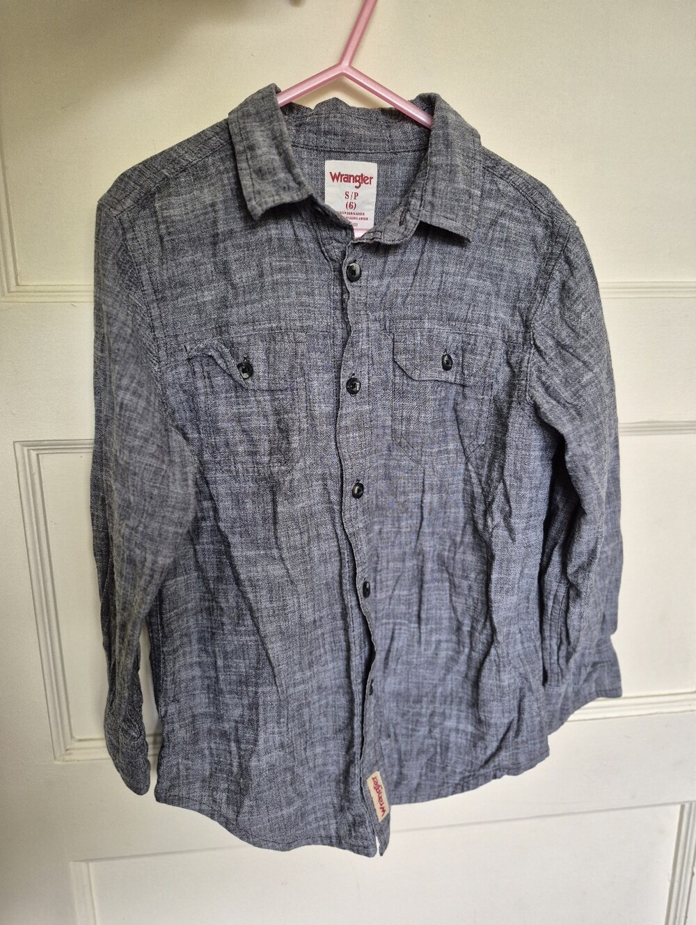 Wrangler Button Down Shirt Boys Size 6 Grey 100% Cotton